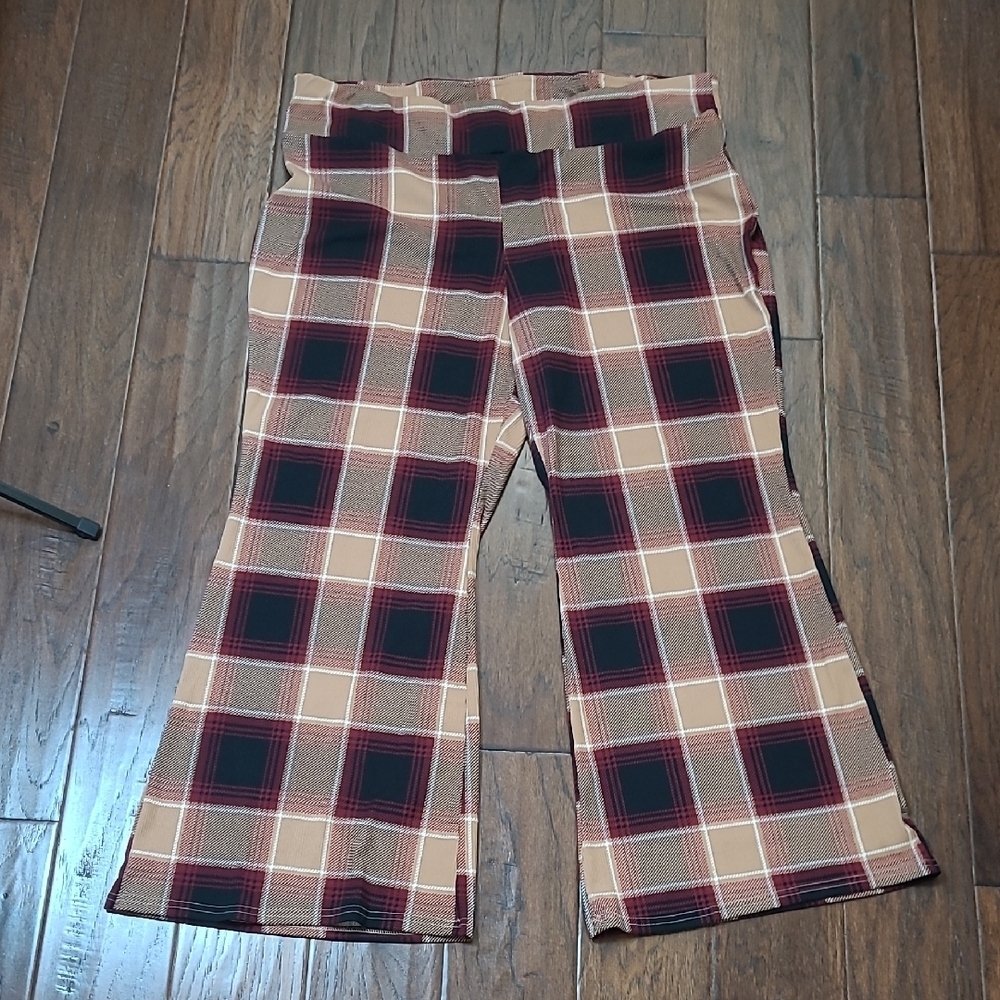 Planet Gold Pullon Ribbed Plaid Flare Leg Pants size 4X